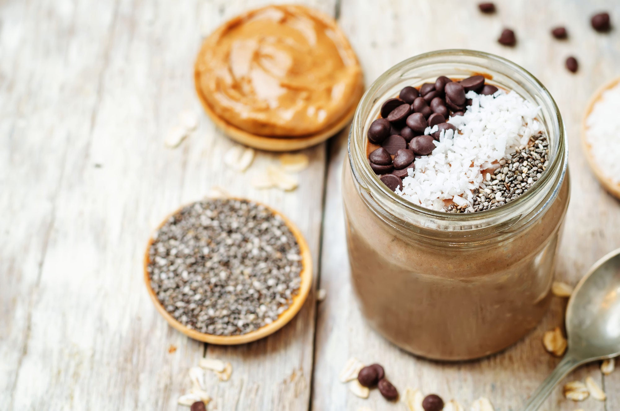 Peanut Butter Overnight Oats with Banana and Chocolate