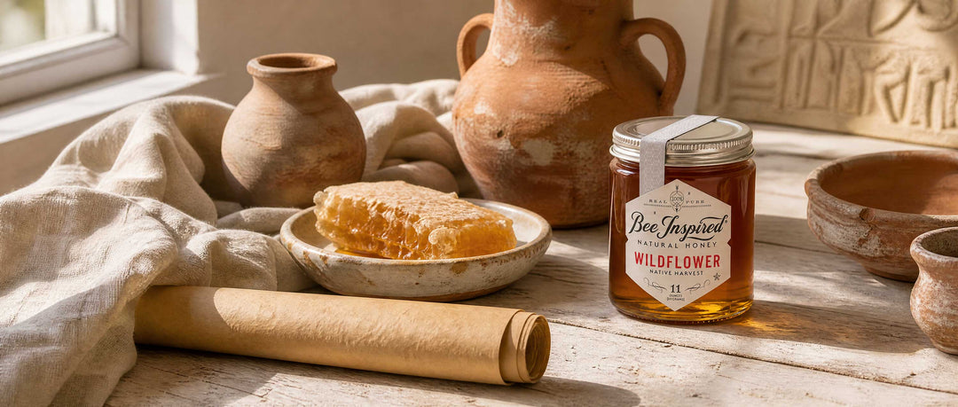 terra cotta pots parchment paper and honey on wood