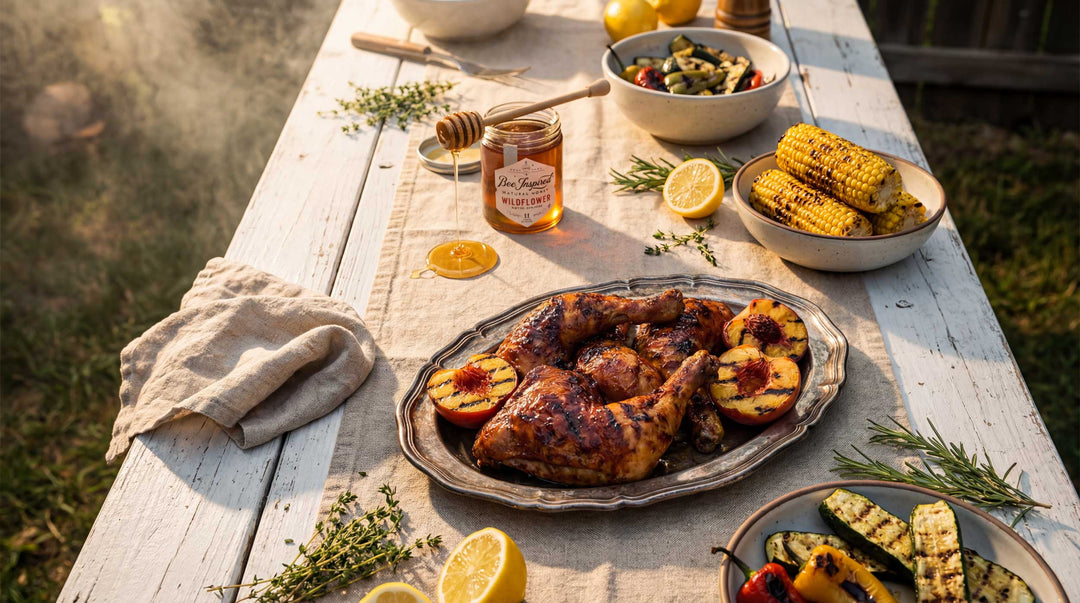 picnic table with grilled summer foods