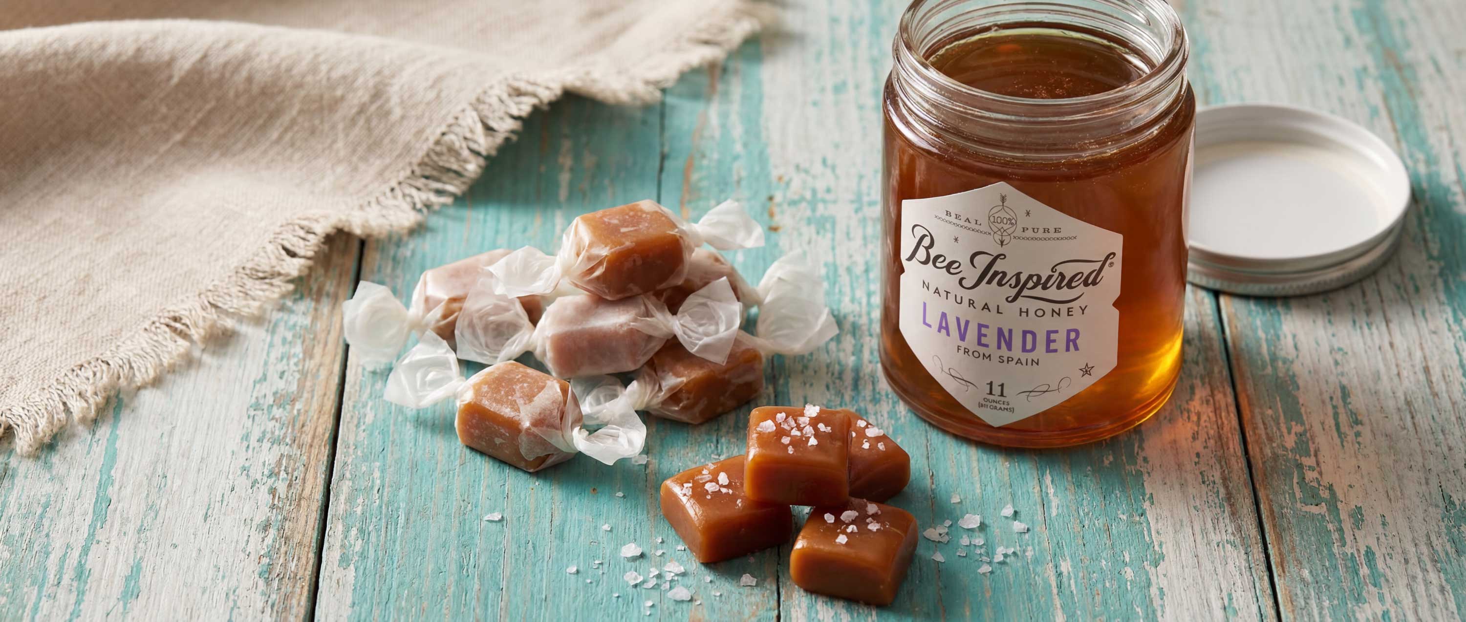 sea salt and honey homemade caramels with lavender honey from bee inspired goods