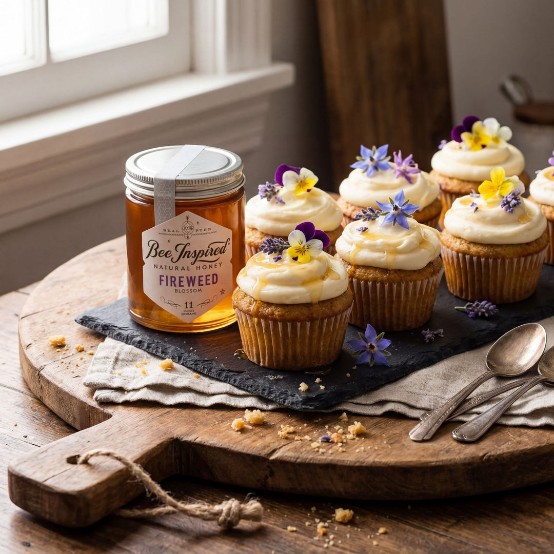 Fireweed Honey Cupcakes with Honey Cream Cheese Frosting