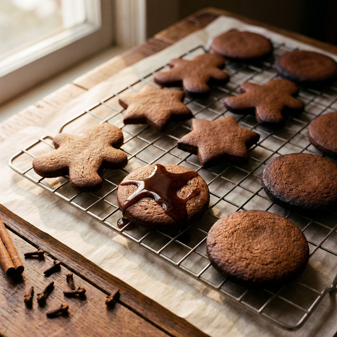 gingerbread cookies on cooling rack