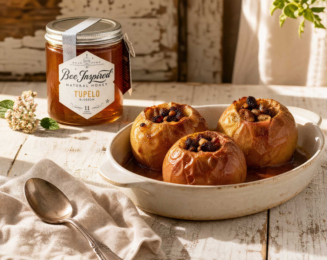 honey baked apples closeup