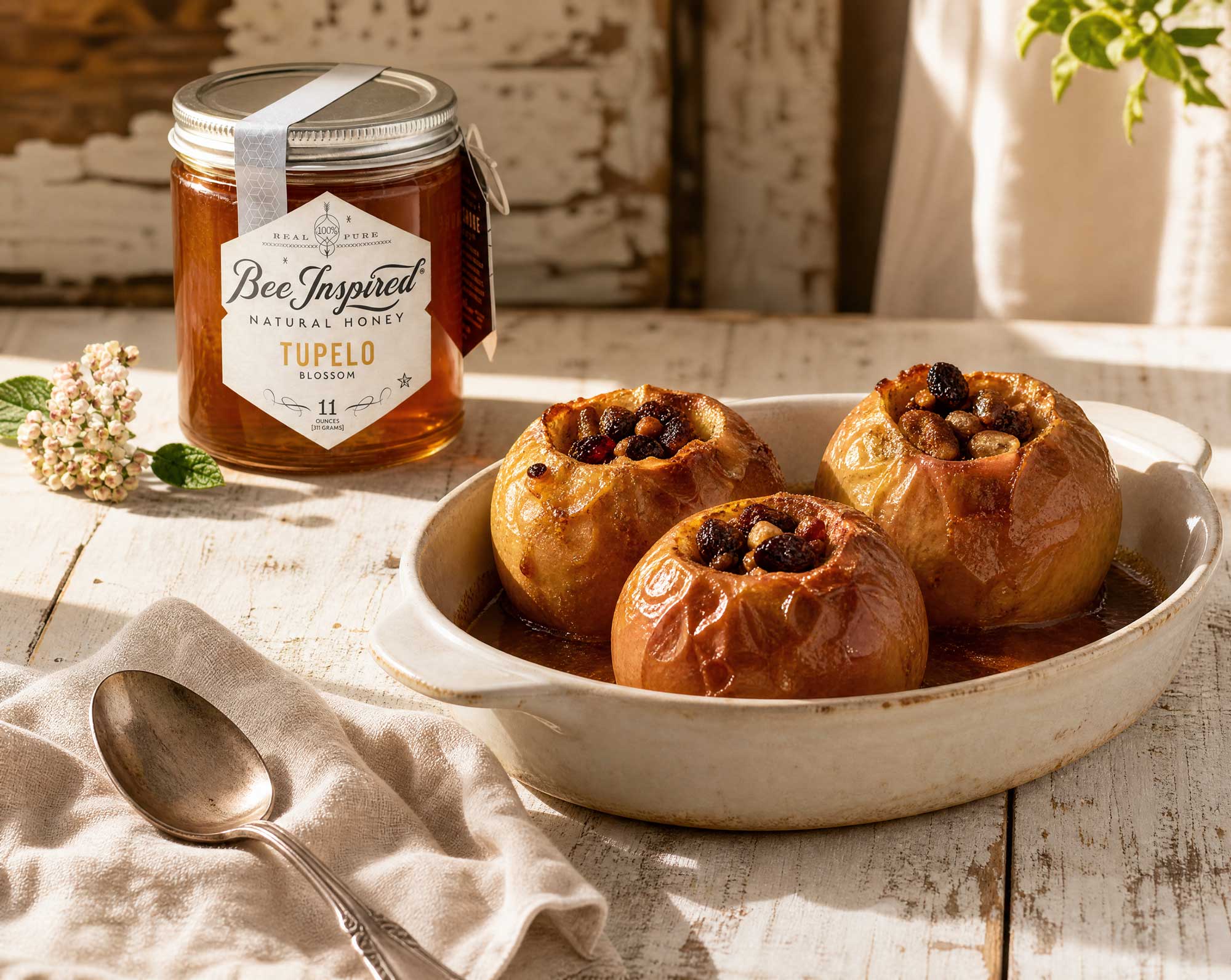 honey baked apples closeup