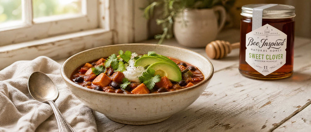 vegetarian sweet potato chili with honey