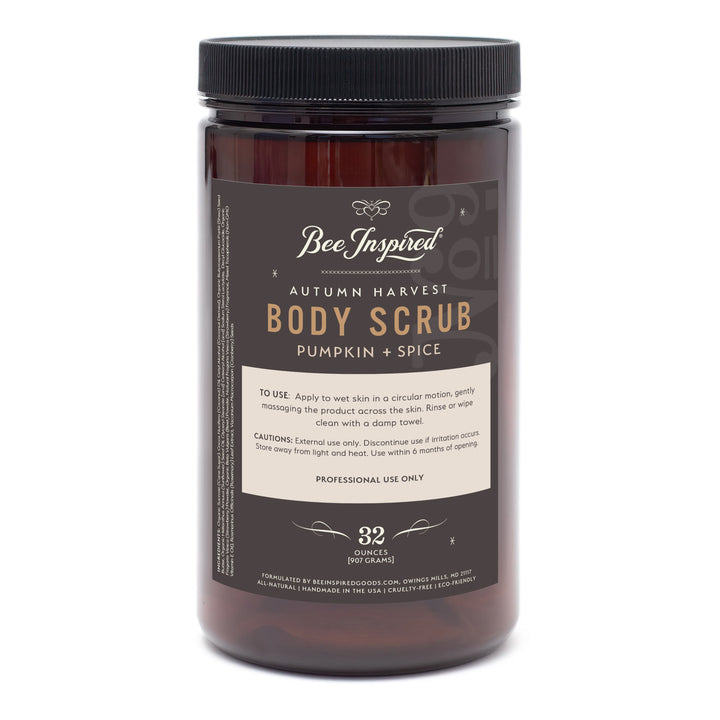 Jar of Bee Inspired Autumn Harvest Body Scrub on a white background