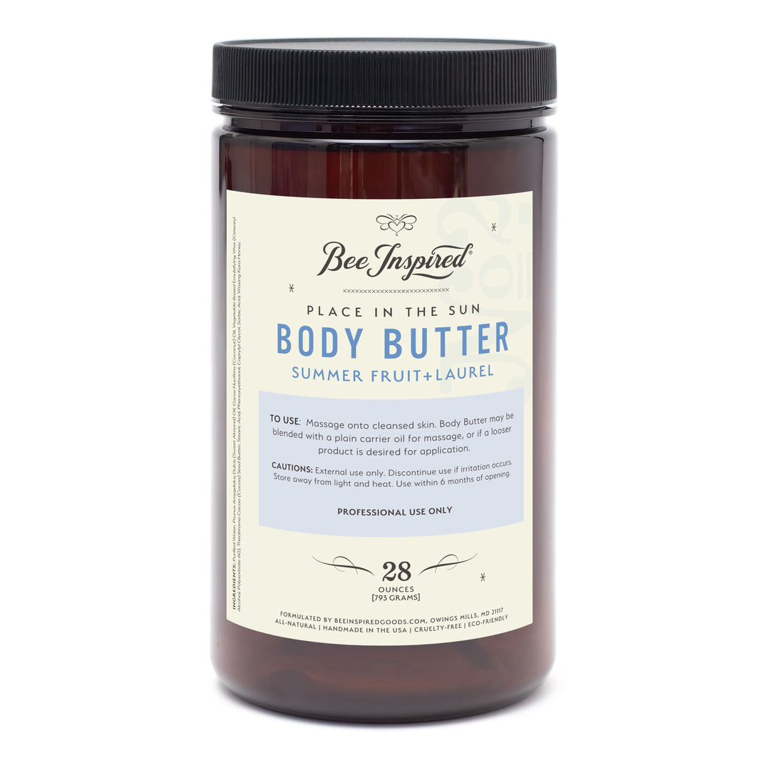 Jar of Bee Inspired body butter with a label on a white background