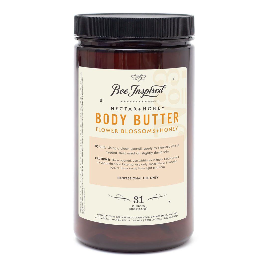 Jar of Bee Inspired Nectar + Honey Body Butter on a white background