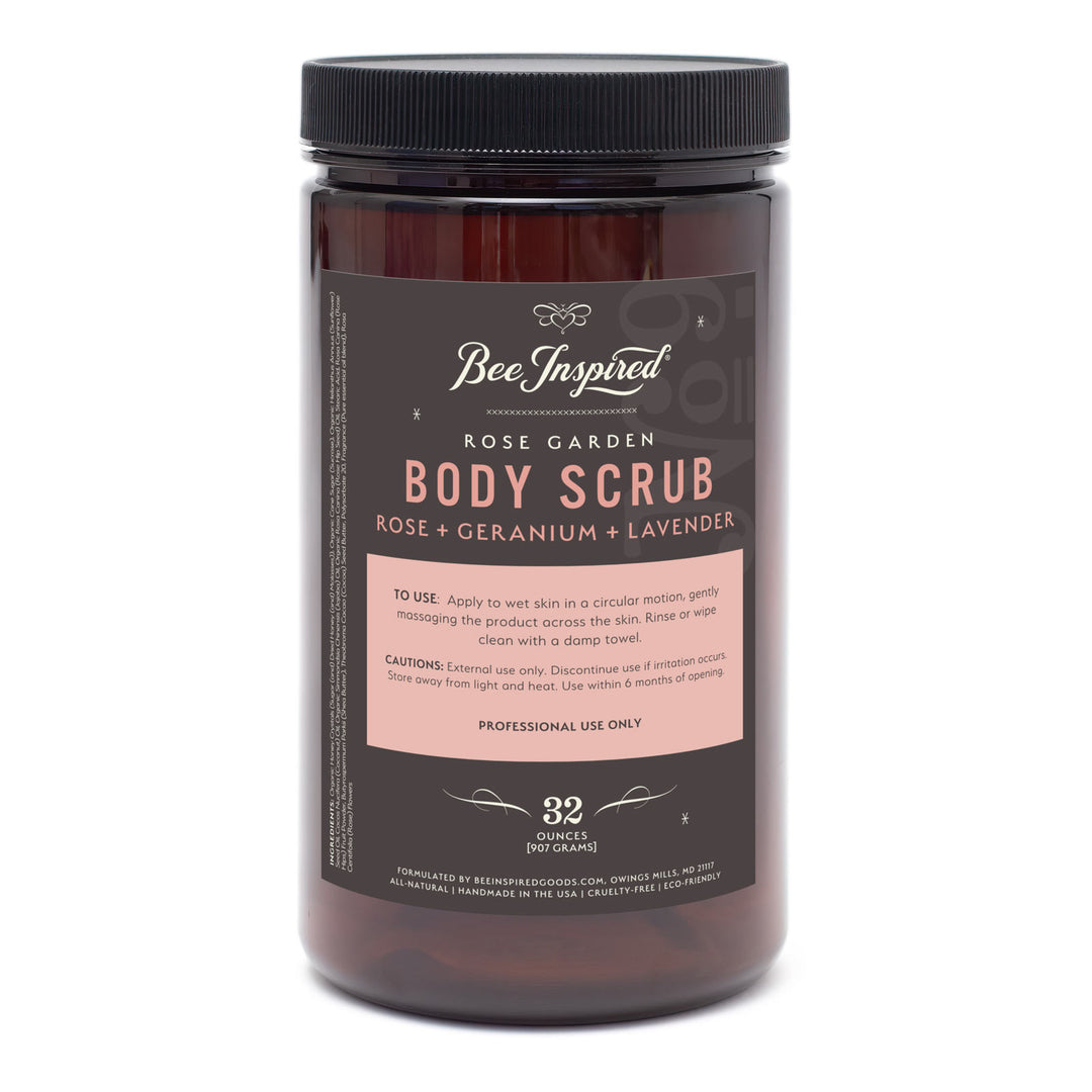 Bee Inspired Rose Garden Body Scrub container on a white background