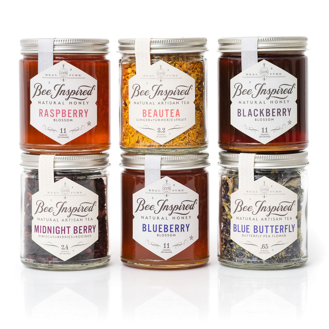 Berry Delicious honey and tea trios on white 