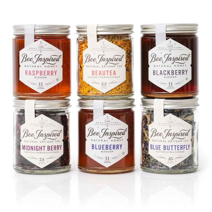 Berry Delicious honey and tea trios on white 