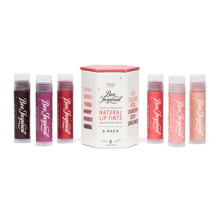 Bee Inspired lip tint six pack against white 