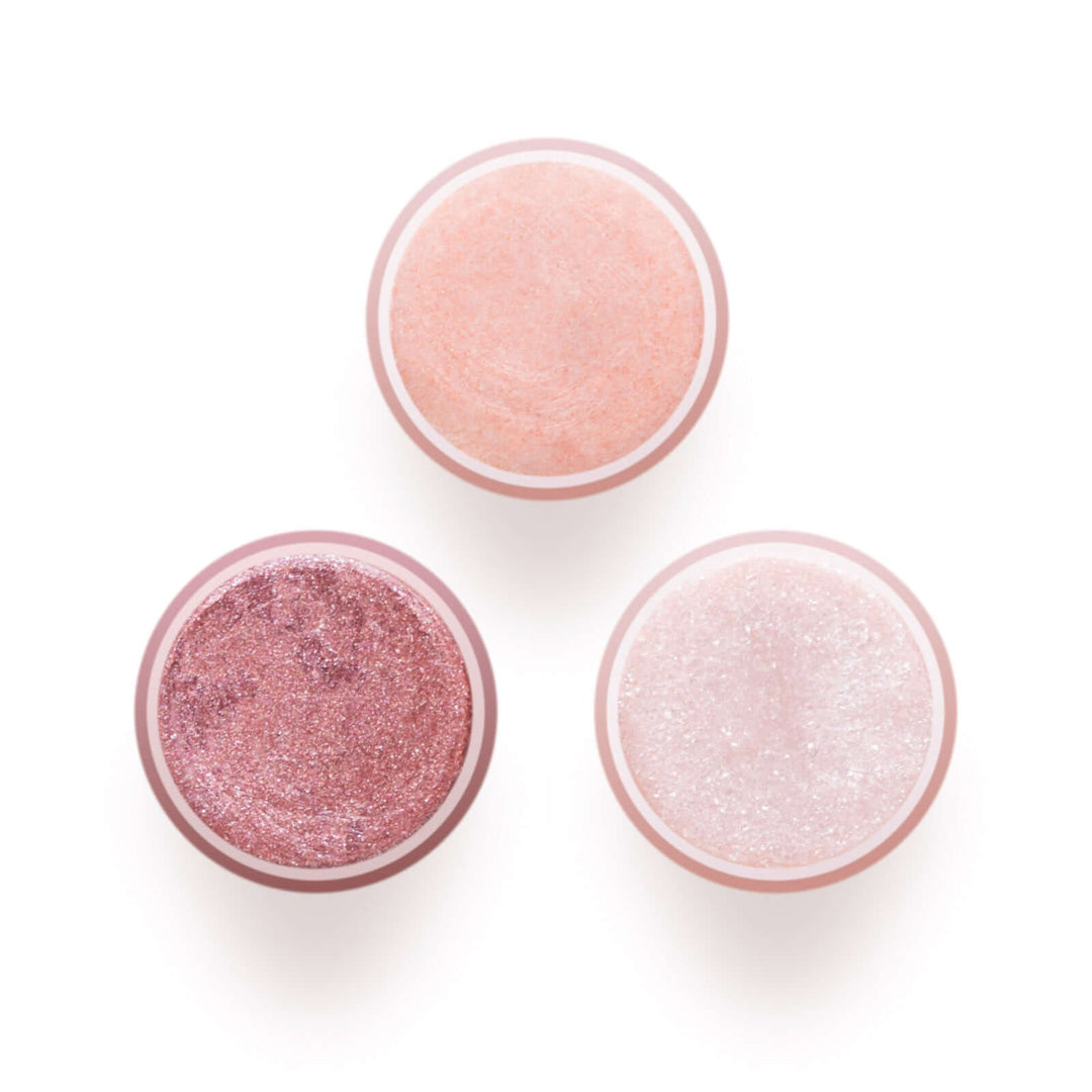Aerial view of the three Naturals lip tint colors