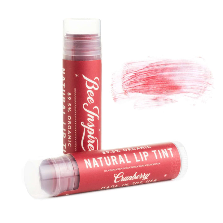 Cranberry lip tint and color smear on white 