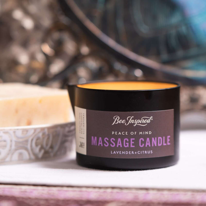 Peace of Mind massage candle on set 