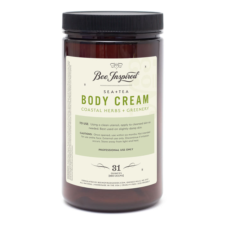 Jar of Bee Inspired Sea + Tea Body Cream on a white background