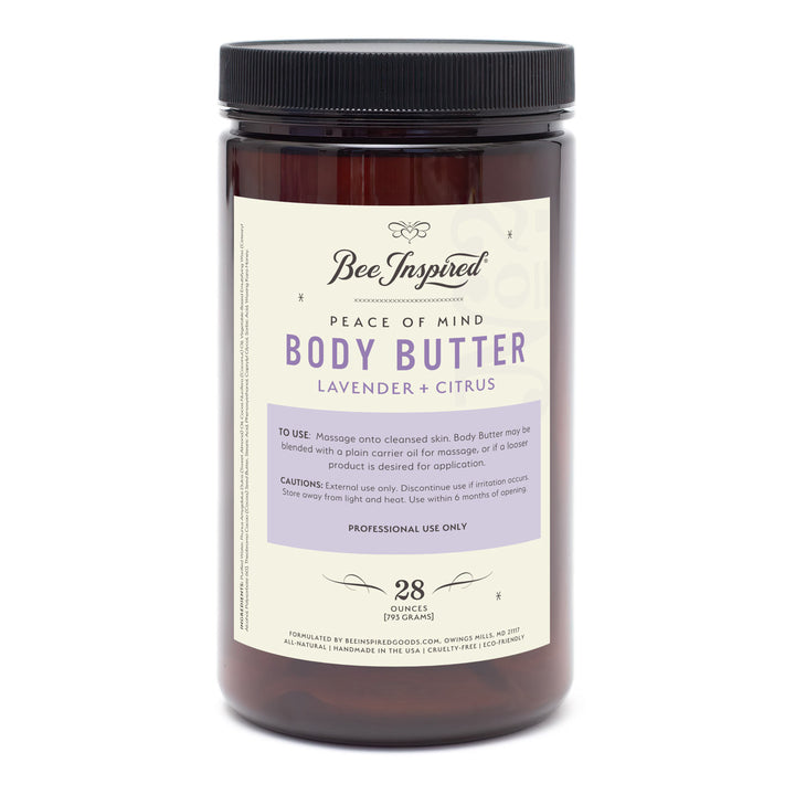 Jar of Bee Inspired body butter with lavender and citrus scent on a white background