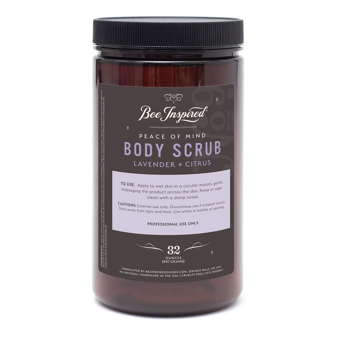 Jar of Bee Inspired Peace of Mind Body Scrub on a white background