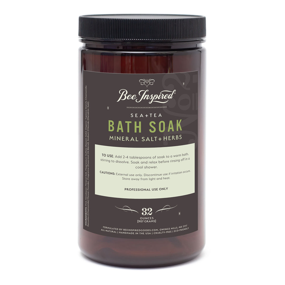 Bee Inspired Sea + Tea Bath Soak container on a white background