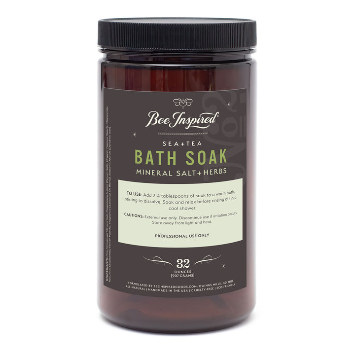Bee Inspired Sea + Tea Bath Soak container on a white background