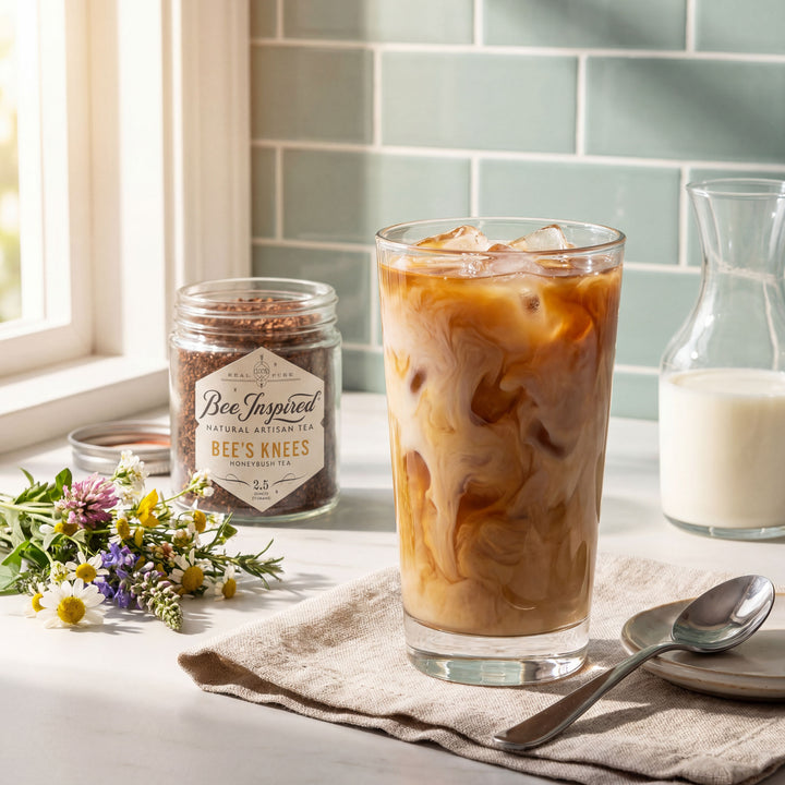 Iced coffee in a glass with a jar of &
