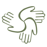 Outline of two hands reaching towards each other on a white background