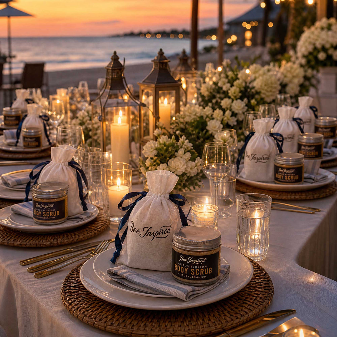 Table setting with candles, flowers, and &