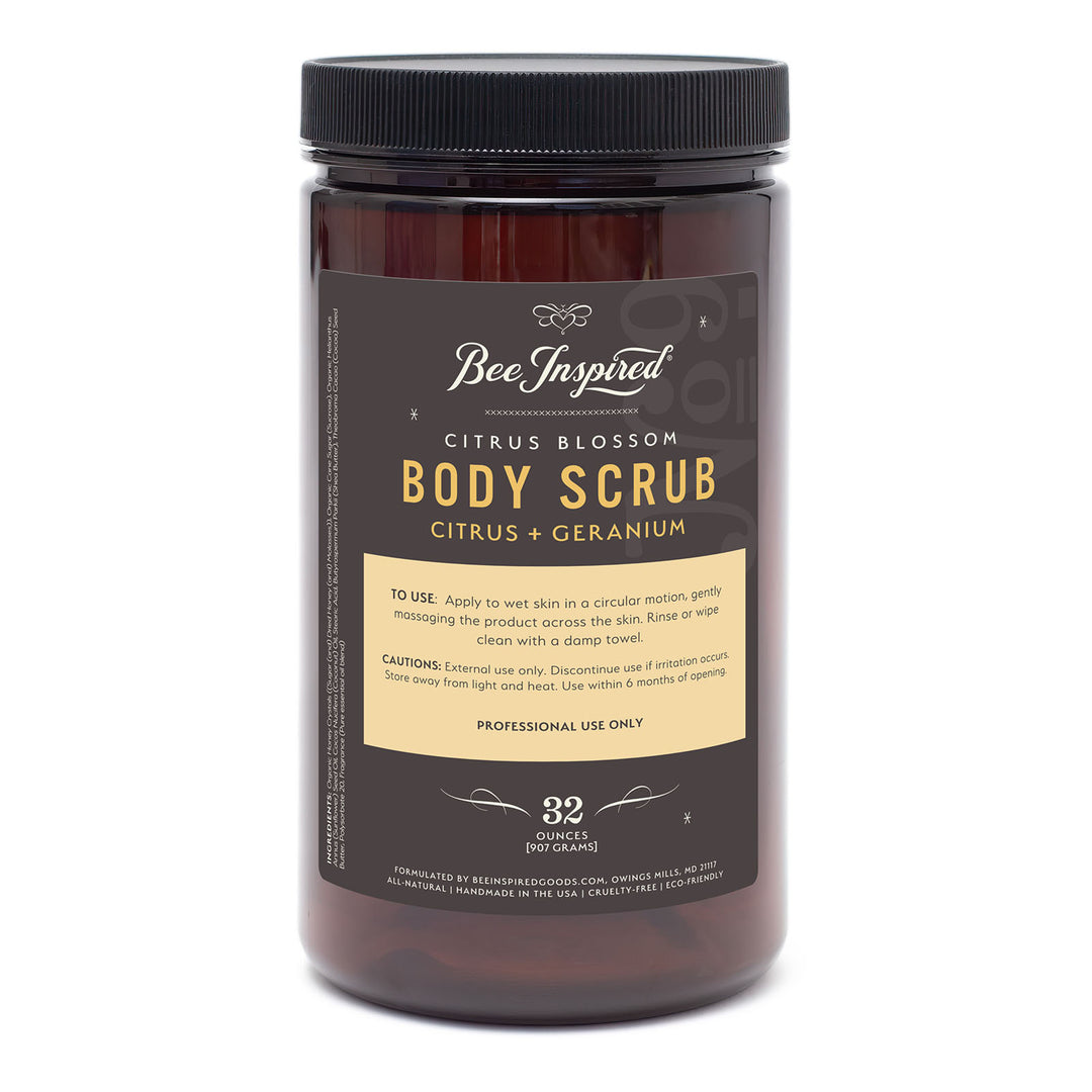Jar of Bee Inspired Citrus Blossom Body Scrub on a white background