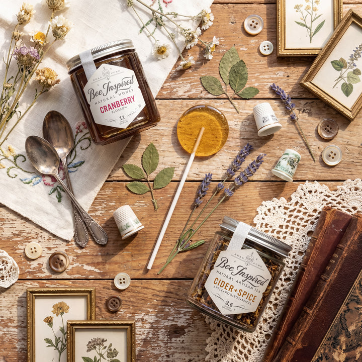 Wooden table with jars of &