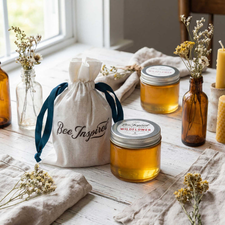 Jars of honey with &