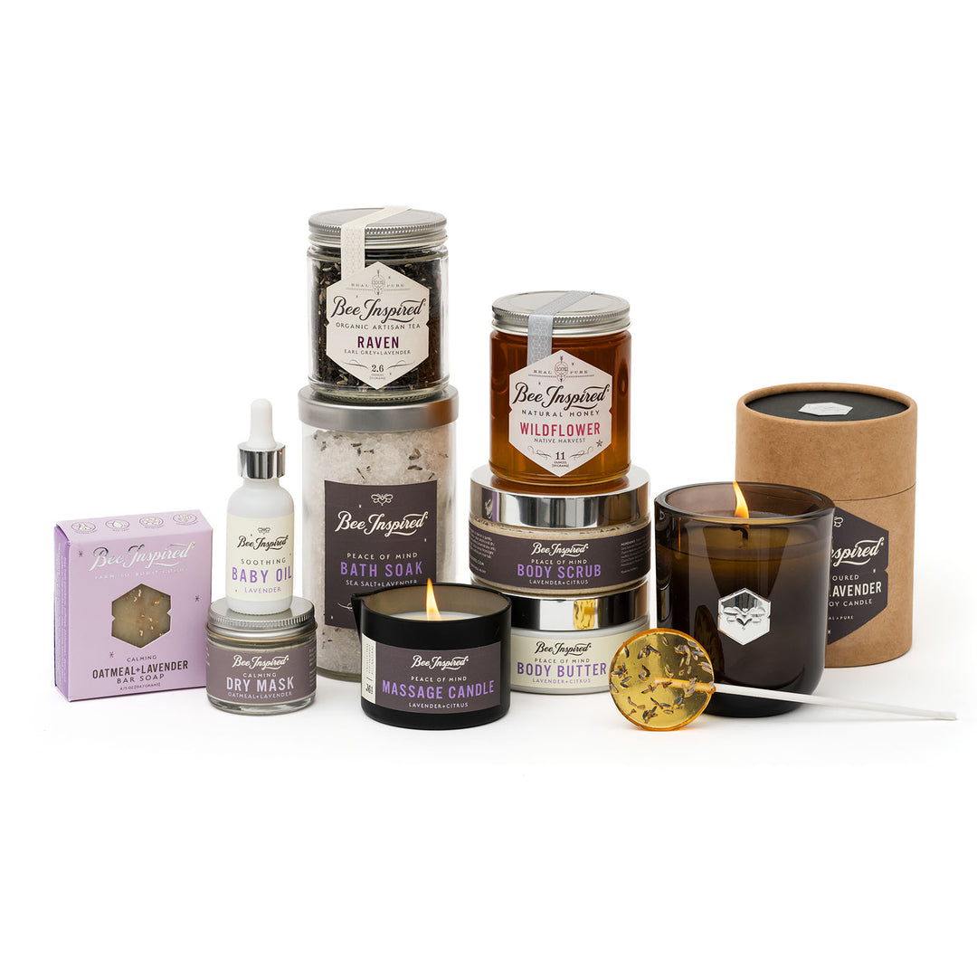 Lavender Experience gift set against white