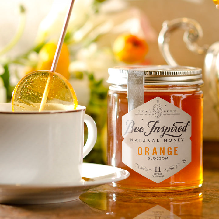 florida orange blossom honey with tea and lollipop 