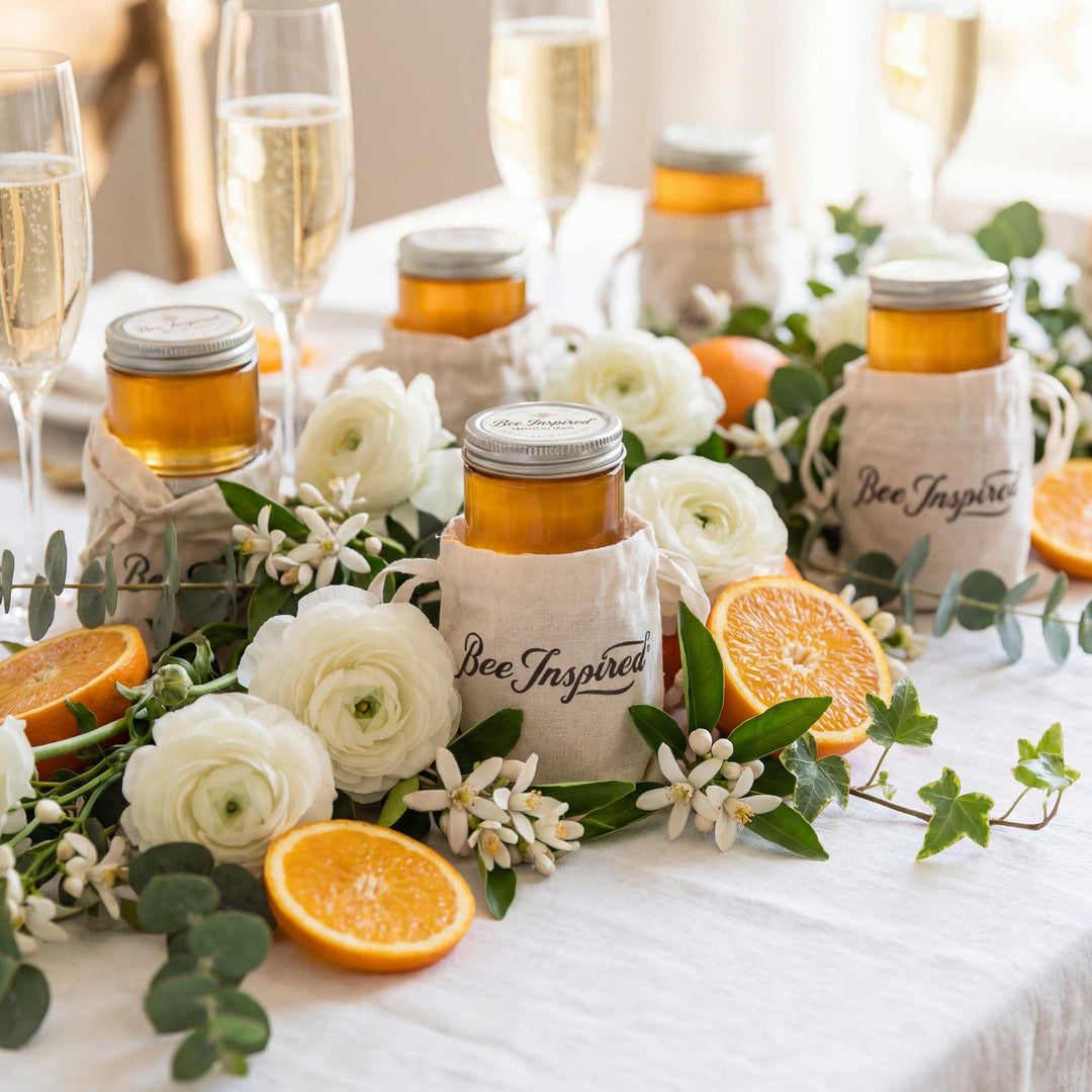 Jars of honey with &