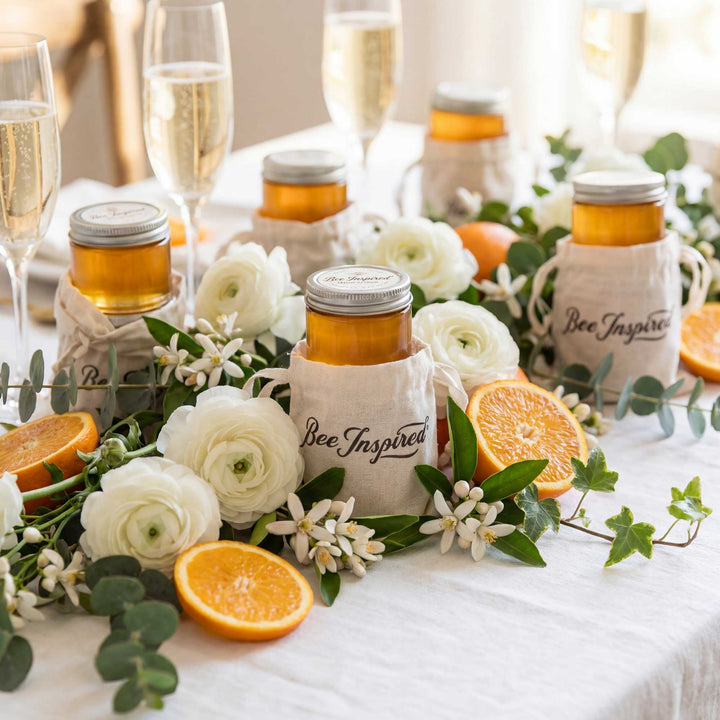 Jars of honey with &