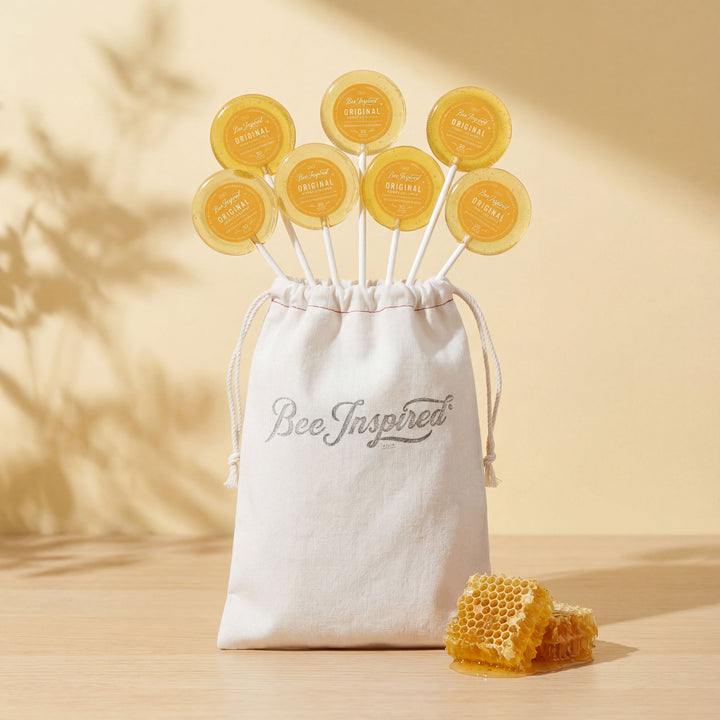 Set of honeycomb-shaped lollipops with a &