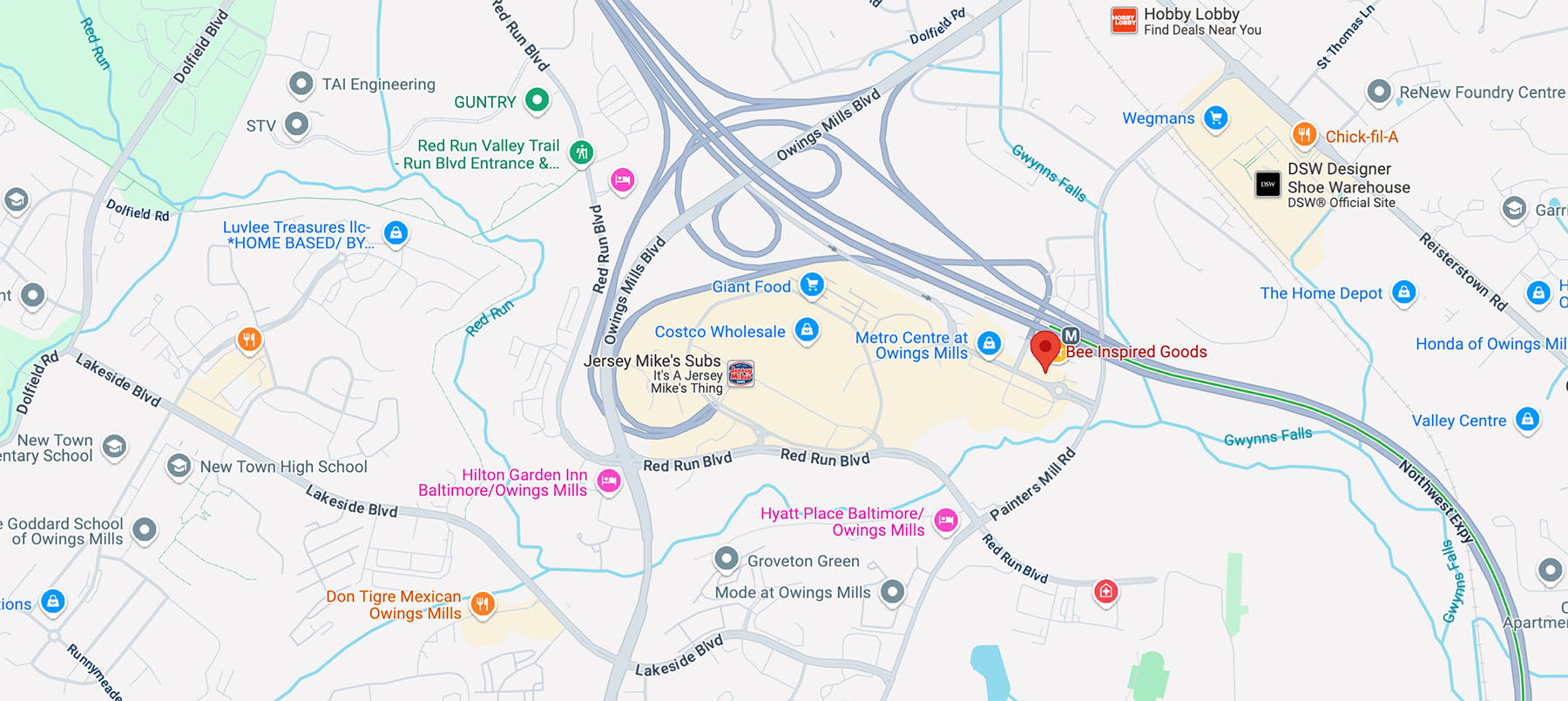 screenshot of Bee Inspired Goods location on Google Maps 