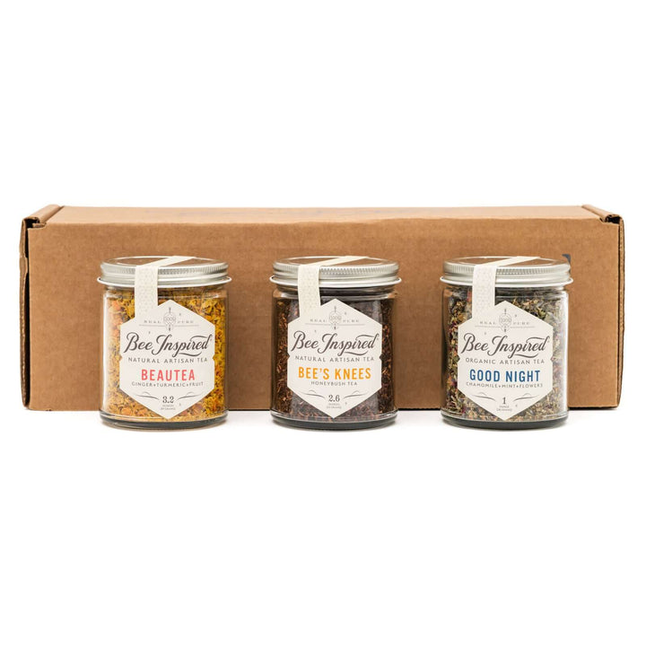 relaxation tea set with shipping box on white