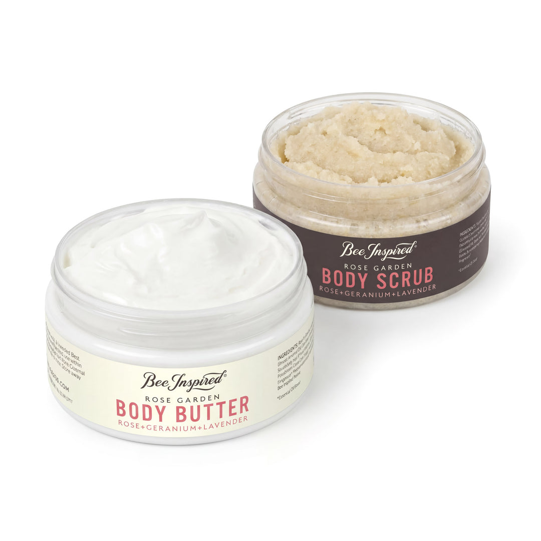 Two jars of Bee Inspired body products on a white background