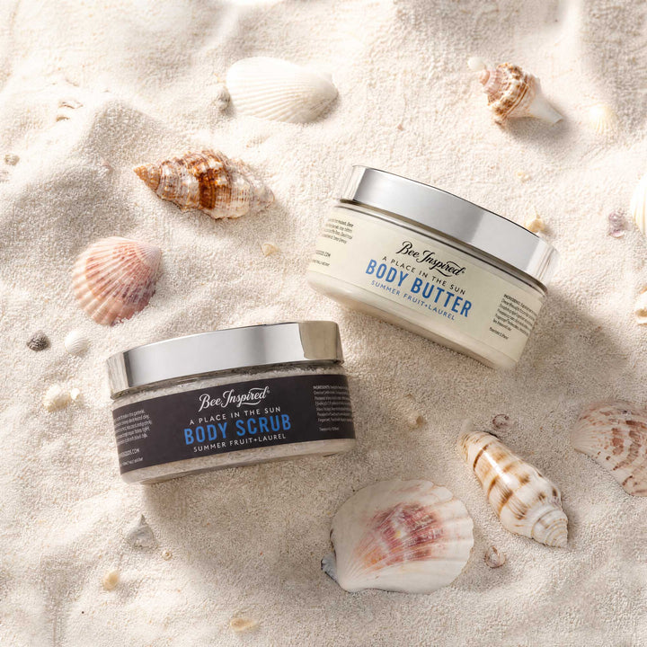 sun duo on sand with shells