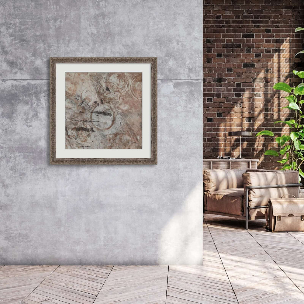 Outdoor lounge with black and gold painting on the wall 