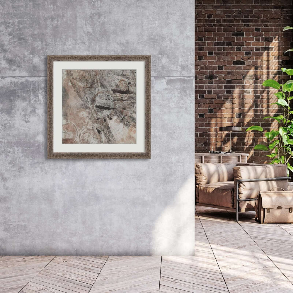 Outdoor lounge with black and gold painting on the wall 