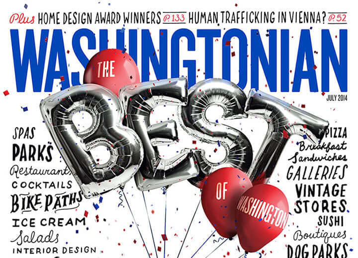 Washingtonian magazine cover with "The Best of Washington" written on balloons 